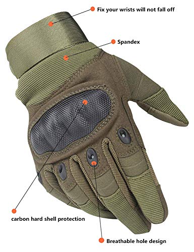 Tactical Gloves, Army Military Rubber Hard Knuckle Outdoor Full Finger Touch Screen Gloves for Men Cycling Motorcycle Hunting Shooting Hiking Camping Airsoft Paintball (XL, Army Green)