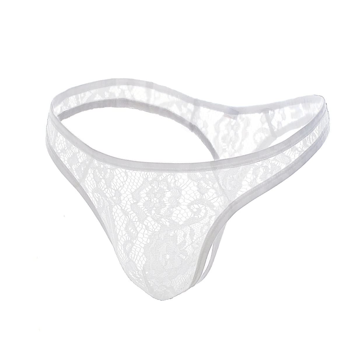VemeFufu Men's Briefs Lace Underwear Triangle Boxers G-String for Men Thong Mankini UK Hot Funny Bikini Low Rise Stretchy Underpants Lingerie Costume 1 Pack White