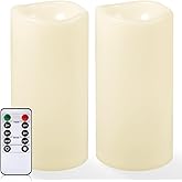 NURADA 8" x 4" Large Outdoor Flameless Candles - Waterproof LED Pillar Flickering Candle Battery Operated with Timer Remote Control for Patio Porch Lanterns Decor - Long Lasting Set of 2