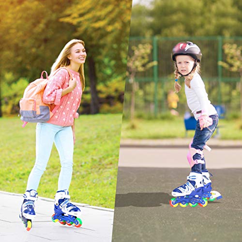 JIFAR Youth Children's Inline Skates for Kids, Adjustable Roller Blades with Light Up Wheels for Girls Boys, Indoor&Outdoor Ice Skating Equipment Medium Size(2-5 US), Blue