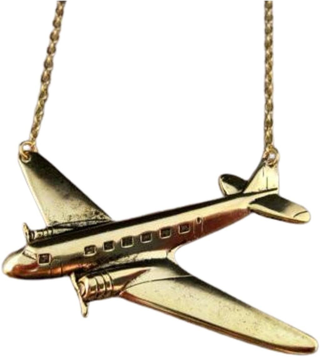 Handmade Steampunk Oxidized Gold Airplane Necklace