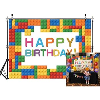 SJOLOON 7x5ft Baby Birthday Backdrop Blocks Photography Backdrop Colorful Birthday Party Decoration Banner for Boy Girl 11496
