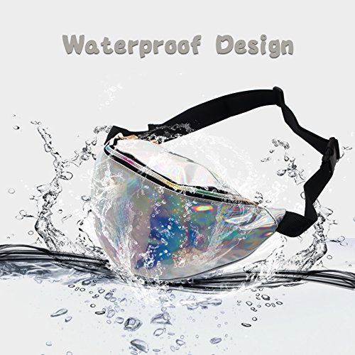 Mounchain Waist Packs By Women's Shiny Laser Holographic Waist Fanny Packs with Adjustable Waistband-Smartphone Money Coins Keys Passport Holder Silver