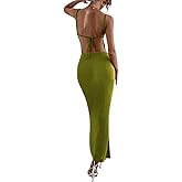 LEOMOSTE Women's Sexy Backless Maxi Dress Bodycon Elegant Ruched Sleeveless Evening Dress Long Cocktail Party Dress