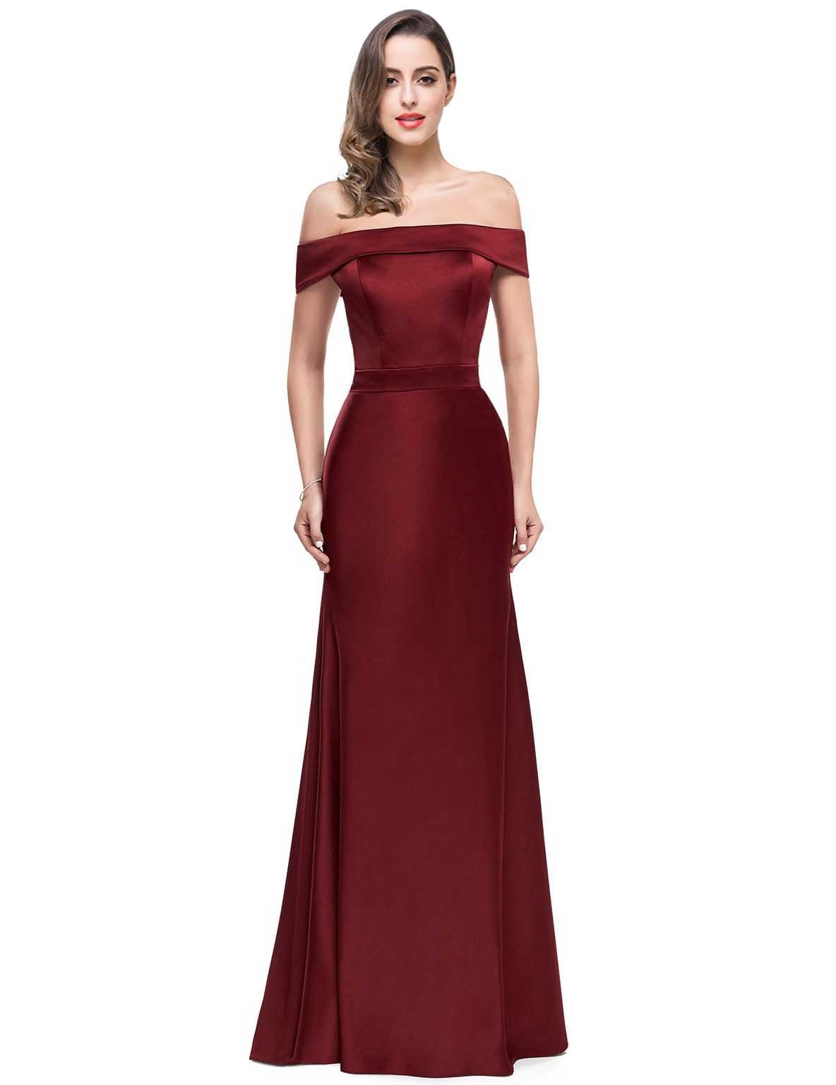 PLMS Women's Off The Shoulder Satin Prom Dresses Long Formal Gowns for