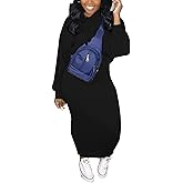 LETSVDO Womens 2 Piece Sweatshirt Solid Long Sleeves Hoodie Bodycon Maxi Dress