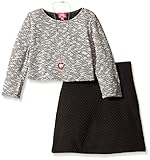 Pinky Girls Longsleeve Slub Knit Top and Necklace with Quilted Skirt Set