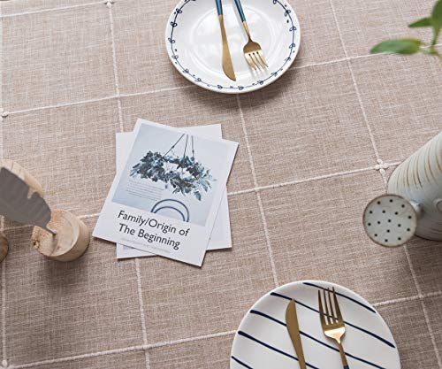 JZY Heavy Duty Cotton Linen Tablecloth for Rectangular Tables Solid Embroidery Lattice Table Cloth for Kitchen Dinning Tabletop Decoration (52"x98", Linen)