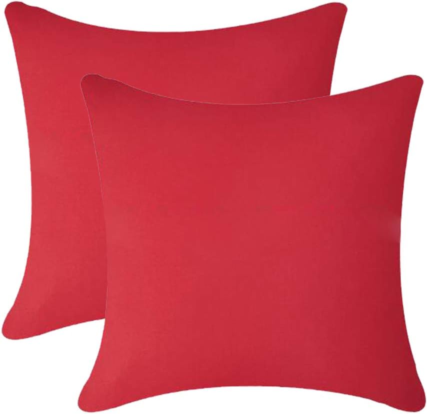Andreannie Pack of 2 Outdoor Waterproof Decorative Throw Pillow Cover Cushion Case for Garden Tent Park Farmhouse Polyester Both Sides Square 18 x 18 inches (Red)