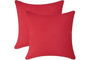 Andreannie Pack of 2 Outdoor Waterproof Decorative Throw Pillow Cover Cushion Case for Garden Tent Park Farmhouse Polyester Both Sides Square 18 x 18 inches (Red)