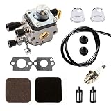 Podoy FS85 Carburetor for STIHL C1Q-S97 Gasket Kit with Air Fuel Filer Spark Plug Fuel Line &Grommet FS80 FS80R FS85R FS85T FS85RX String Trimmer