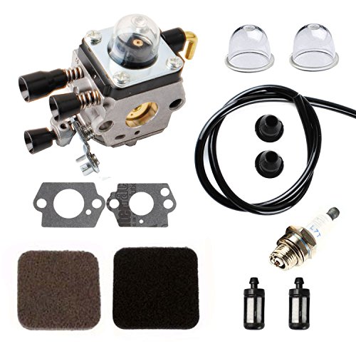 Podoy FS85 Carburetor for STIHL C1Q-S97 Gasket Kit with Air Fuel Filer Spark Plug Fuel Line &Grommet FS80 FS80R FS85R FS85T FS85RX String Trimmer