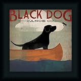 Black Dog Canoe Co. by Ryan Fowler Whimsical Labrador Sign Wall Art Print Framed Décor