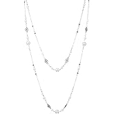 2Pcs Long Pearl Necklaces for Women Silver Dainty Beaded Pearl Layered Necklaces for Women Long Necklace Statement Sweater Strand Chain Jewelry For Party Wedding