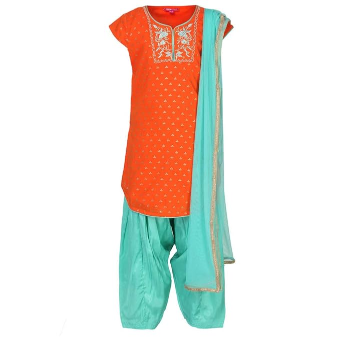 Girl's cotton Salwar Suit Set (132547_ ORANGE_ 11)