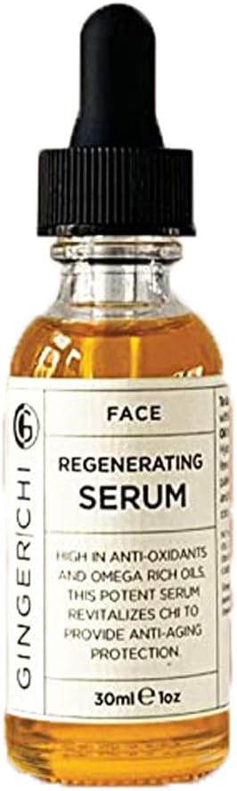 GingerChi Face Serum Skin Brightening Oil Wrinkle Free High in Anti-Oxidants Omega Rich Oils Dark Circle Age Spots Revitalizes Chi Anti-Aging Protection 1oz