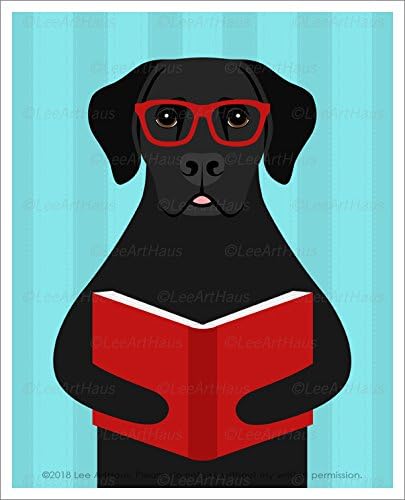 368D - Black Labrador Retriever Dog Wearing Glasses and Reading Book UNFRAMED Wall Art Print by Lee ArtHaus