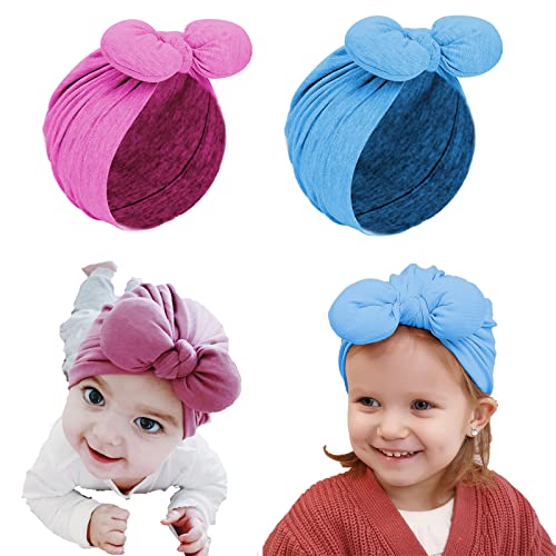 IPENNY 2 Pieces Newborn Baby Turbans Toddler Hats Soft Cotton Top Knot