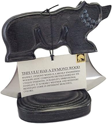 Made in Alaska Dymondwood Ulu Knife & Stand Exotic Charcoal Color BEAR Design