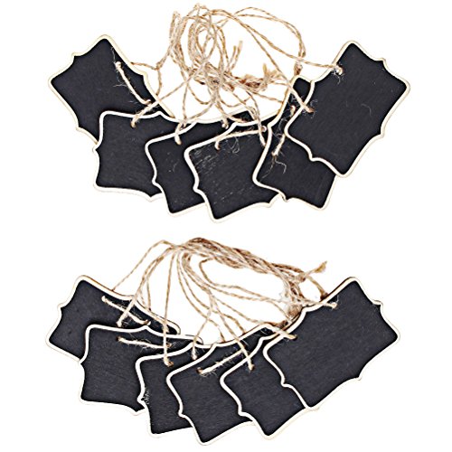 image for Pengxiaomei 12 Pcs Mini Rectangle Chalkboards, Double Sided Hanging Si