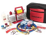 Kozyvacu AUTO AC Repair Complete Tool Kit with 1-Stage 3.5 CFM Vacuum Pump, Manifold Gauge Set, Hoses and its Acccessories