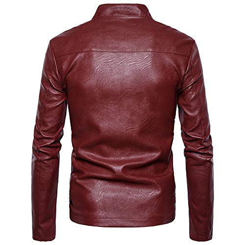 Men's Jacket, Shybuy Mens Slim Fit Classic Faux Leather Varsity Baseball Bomber Motorcycle Biker Jacket (Red, S)