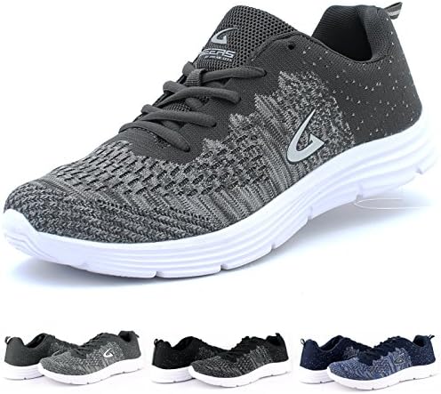 Geers Men's Mesh Upper Athletic Running Sneakers Shoes Walking Training Lace Up Rubber Out Sole Breathability (9 D(M) US, Gray)