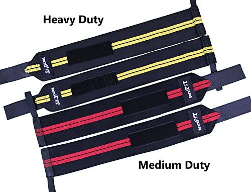 Powerlifting Wrist Wraps (2 Pairs) | Heavy And Medium Duty | Weightlifting | 18” Long | Men And Women | Weight Lifting | Wrist Support | Bodybuilding, CrossFIT
