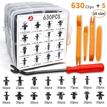 KCRTEK 630pcs Push Retainer Clips with 16 Most Popular Automotive Parts Sizes,Auto Screw Clips for Toyota GM Ford Honda Acura Chrysler