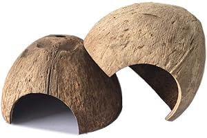PINVNBY 2 PCS Natural Coconut Reptile Hideouts Lizard Coco Hut Hermit Crab Hut Aquarium Fish Hide Cave Spider Snail Climber Toys