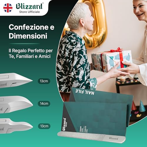 Blizzard 3-Piece Professional Podiatry Set – Pedicure Kit for Thick and Ingrown Nails – Foot Nippers with Concave Cut, Fine Tip and Flame – Stainless Steel – for Elderly and Men