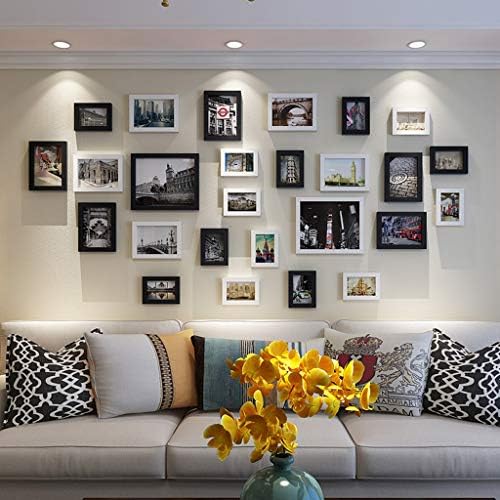 GY Photo Frame Collage Photo Wall, Gallery Photo Display, Wall-mounted, Plexiglass Living Room Bedroom Stairs Multi Photo Frame Set, 6 Colors, 26 Pieces (color : White+black)