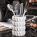 Beautiful Hand Crafted Ceramic Utensil Holder - Gorgeous Glossy White - Utensil Crock - Kitchen Caddy Organizer - Kitchen Tool Holder - Designer Crock For Spoons & Spatulas - 7 x 5 inch