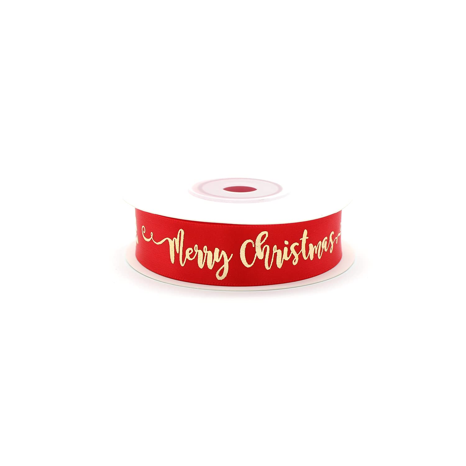 Merry Christmas Red and Gold Writing Satin Ribbon 19 mm …