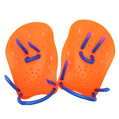 LDEXIN 1 Pair Hand Power Contour Strap Paddles Swimming Training Aid Flat Paddle for Men Women Children Orange (Orange M)