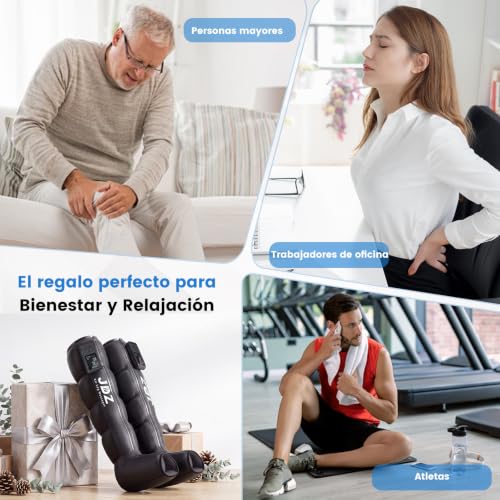 Presoterapia para Casa Relax Inalámbrico con 5 Cámaras de Aire, Botas Presoterapia Piernas Deporte con 3 Temporizadores para Pies Pantorrillas Muslos Confort Piernas Cansadas Relajación Muscular - L
