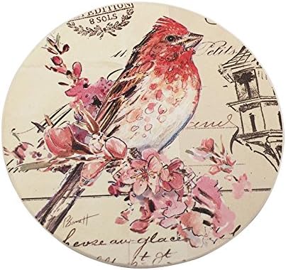 Trinsi Absorbent Stone Coasters 4-Inch Proud Bird with Cork Backing Set of 4 Pieces