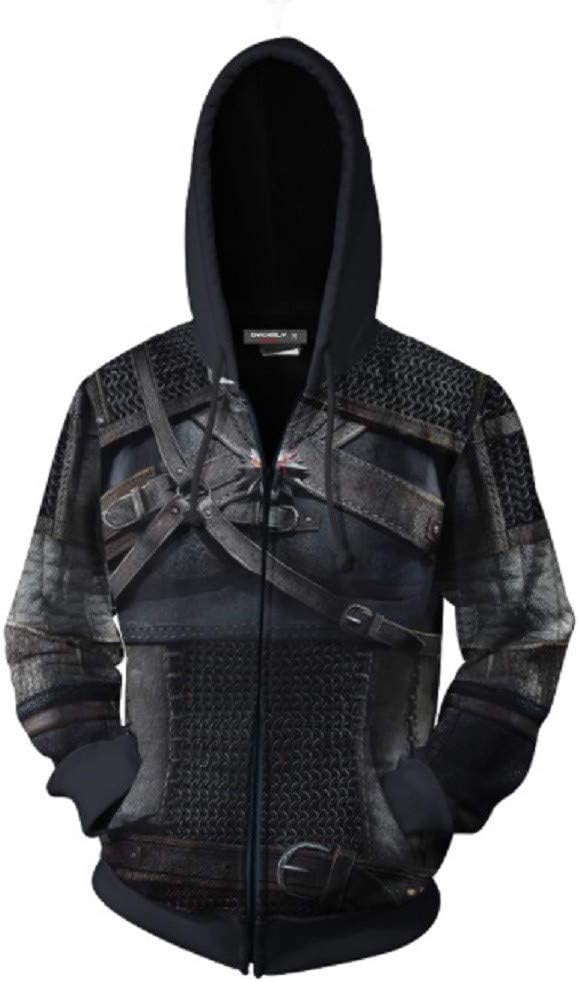 COSEASY Unisex Geralt of Rivia Zip up Hoodies Sweatshirt Jacket Casual Coat Halloween Costume
