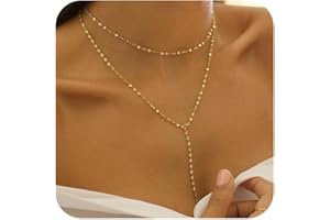 Treasure Bender Lariat Gold Necklace for Women Dainty Long 14K Gold Plated Y-Shaped Body Chain Choker Necklace Trendy Non Tarnish Pendant Simple Layered Necklaces Gold Jewelry for Women Set Gift