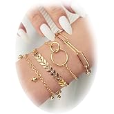 Sgoeths 4 Pieces Gold Bracelets For Women Adjustable Stackable Cuban Chain Bracelet Beaded Gold Bracelet Jewelry (Gold)
