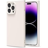 LoeoeL for iPhone 14 Pro Max Case Silicone, Rectangle Edge Cute Y2k Phone Case for Women Girl, Thin Protective Aesthetic Girly Design Soft Rubber with Camera Cover, Beige