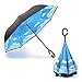 Habiter Inverted Umbrella Double Layer Windproof UV protection Cars Reverse Umbrella for Car Rain Outdoor with C-shaped Hands Free Handle