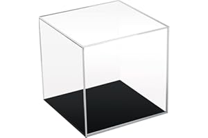 Kcgani Clear Acrylic Simple Self-Assembly Display Box with Black Base, Removable Figures Toys Props Display Riser Stand, Cube Countertop Decorative Storage Box for Home Organization, 5x5x5Inch