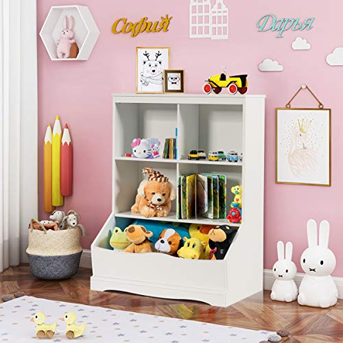 Giantex Cubby Toy Organizer, Wood Storage 3 Shelf 4 Cube Units