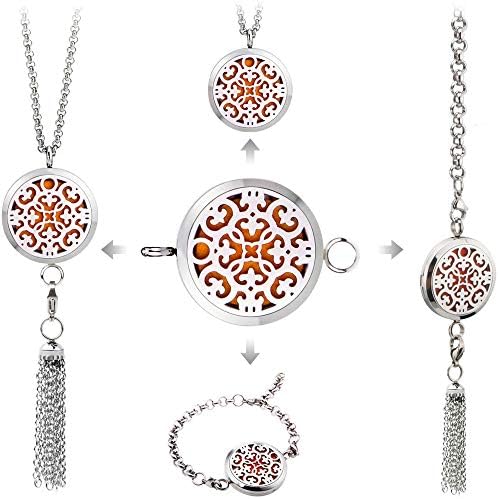 Multifunctional Aromatherapy Essential Oil Diffuser Necklace & Locket Bracelet with 316L Stainless Steel Tassel Pendant + 8Pads