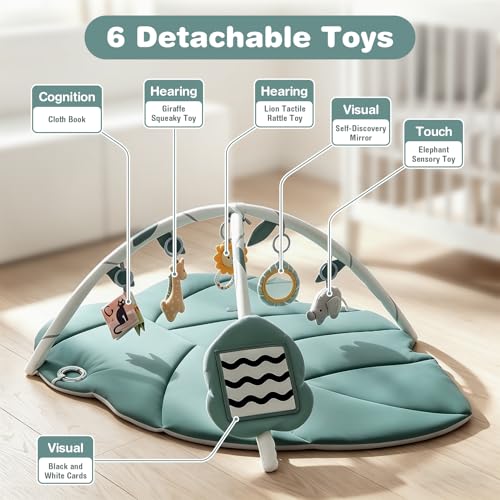 Vanplay Play Mat for Babies with 6 Toys, Crawling Mat with Play Arch and Sensory Toys, Play Mat with Baby Book High Contrast
