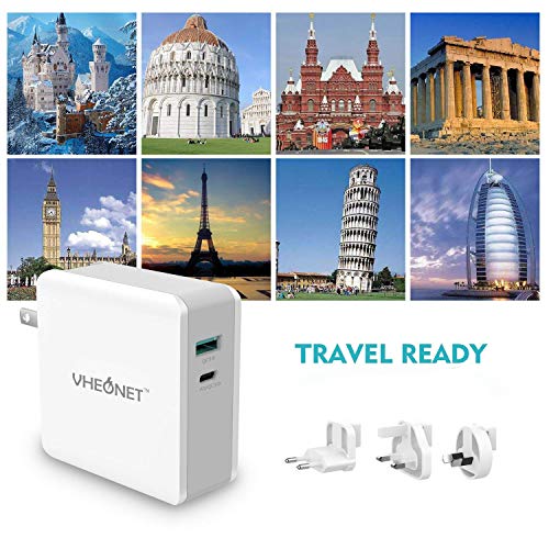 Quick Charge 3.0 USB C Charger 2-Port 45W PD Wall Charger Travel Adapter with Foldable Plug for MacBook, iPhone Xs/XS Max/XR, Samsung Galaxy S8 / S8+ / Note8 and More (White)