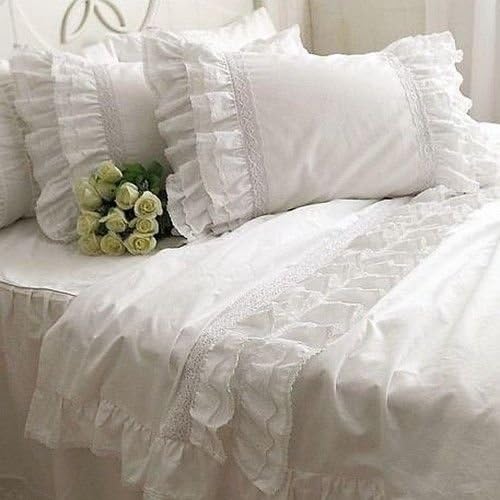 Swanlake Shabby and Vintage White Embroidery Lace Ruffle Duvet Cover Bedding Set 1122 (Queen)