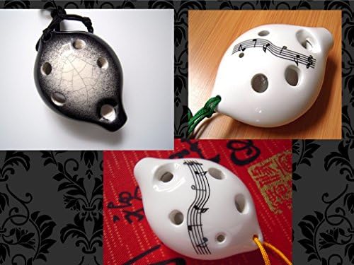 Holiday Special! 6 Holes "Black Diamond" Alto C + Soprano G + Soprano C White W/music Notes Ceramic Ocarina - Dexterous, Easy to Carry and Learn, Good for Beginner &amp; Great Gift. Linn's Arts!