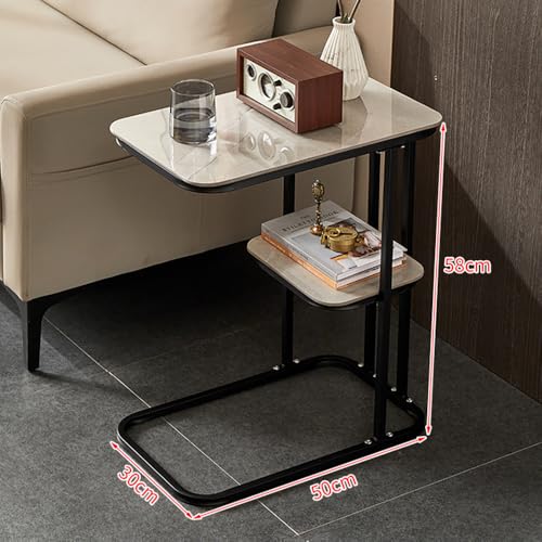 C-Shaped End Table for Sofa Bed with Storage Shelf, Space Saving Modern Side Table for Living Room, Bedroom - Nightstand, Sofa Accent Table (Black 1)
